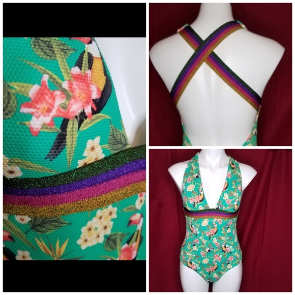 OndadeMar Toucan Floral Stripe Swimsuit XS - Picture 2 of 8